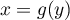 $x=g(y)$