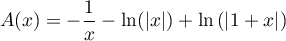 $A(x)=-\dfrac{1}{x}-\ln(|x|)+\ln\lp|1+x|\rp$