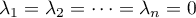 $\lambda_1=\lambda_2=\dots=\lambda_n=0$