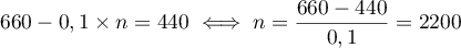 $660-0,1\times n=440\iff n=\dfrac{660-440}{0,1}=2200$